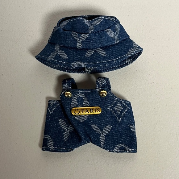 Designer Overalls Boots Bucket Hat 3 Piece Outfit For Labubu Denim Blue Jean - Picture 2 of 10